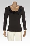 Womens Fur Brooch Scoop Neck Top