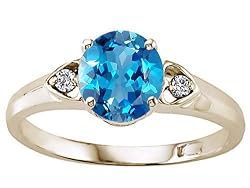 1.39 cttw Genuine Round Blue Topaz and Diamond Engagement Ring in 14k Yellow Gold Size 6.5