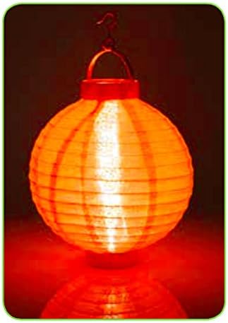Printed Floral Chinese Lanterns with Hook and LED Light, Available in 4 Colors - 1 Lantern (ORANGE)