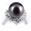 18K White Gold with Diamonds and 10-10.5 mm Gem Quality Black Tahitian Pearl Ring