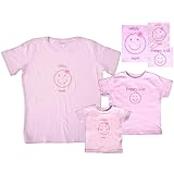Happy Mom, Kid, and Baby Matching Smiley Face Pink Cotton Shirts for the Entire Family; Coordinate the Entire Family