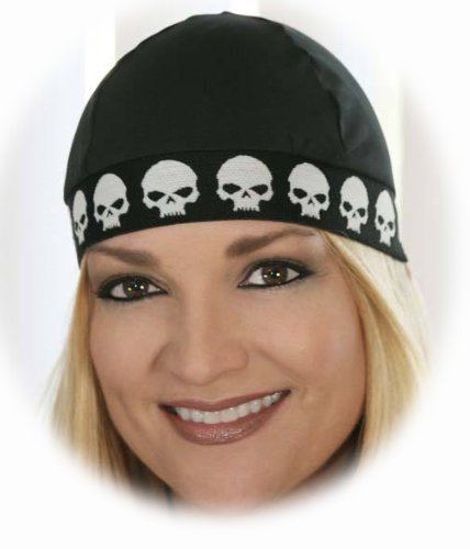 That's A Wrap!® Women's Biker Skull Helmet Under Wrap. CoolMax® Fabric. Black. CMCC03