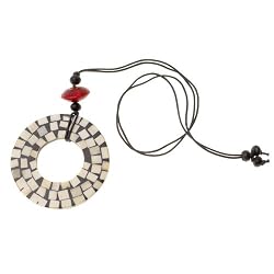 Egyptian Medallion Resin Pendant Necklace with Shell Accents