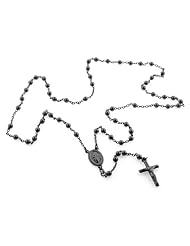 Black Rosary Chain .925 Sterling Silver / 24" 3mm