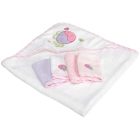 Spasilk 100% Cotton Hooded Terry Bath Towel with 4 Washcloths, Pink