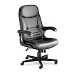 Mayline Products - Mayline - Big & Tall Executive Chair with Upholstered Arms, Black Leather - Sold As 1 Each - Specifically designed for larger individuals. - Provides comfort and long-lasting performance for people weighing up to 450 lbs. - Integral lumbar support for back comfort. - Unique upholstery capped arms rotate up and out of the way. - Five-star base has casters for easy mobility.