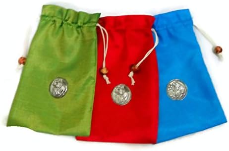 Set of 3 Pcs Blue,Red and Green Thai Silk Souvenir Bag Gift Bag Coin Purse Bag.