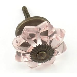 Pink Melon Glass Cabinet Knobs-8pc Cupboard Drawer Pulls & Handles ~ Lot of 8 ~ K17 Pink Clear Melon Shaped Glass Knobs with Antique Brass Hardware. Glass Knobs Handles & Pulls for Dresser Drawers Cabinets & Vanity