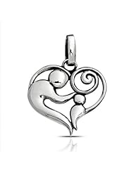 Valentines Day Gifts Bling Jewelry 925 Silver Swirl Mother Child Heart Pendant