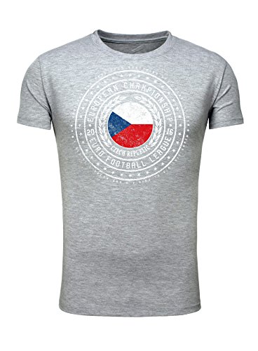 Legendary Items Herren T-Shirt EM 2016 Wappen Tschechien Czech Republic Fußball Europameisterschaft Vintage European Championship grau M