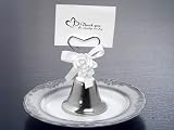 Silver Wedding Bell Place Card Holder w White Rose Decoration (Set of 18)