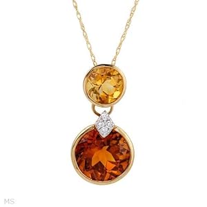 Necklace With 3.60ctw Genuine Citrines and Clean Diamonds Crafted in Yellow Gold Length 18in