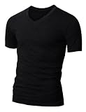 Doublju Mens Casual Short Sleeve Single Color V neck T-shirt