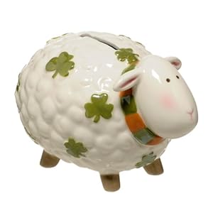 Grasslands Road So Lucky Celtic Shamrock Dot and Scarf Lamb Bank 6 by 4 by 3-3/4-inch