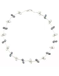 Willow Pearls Black and White Freshwater Pearl Wave Sterling Silver Necklace