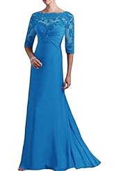 Chiffon/Organza Bateau Neck Lace Mother-of-the-Bride Dress 