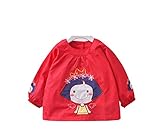 Alec&Yule(アレックスユール) かわいい漫画 ロングスリーブ ビブ 防水 お食事 エプロン 女の赤ちゃん(サイズ80 - レッド)