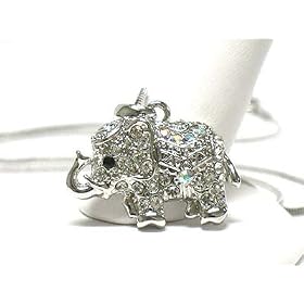 White Gold Plated Crystal Elephant Charm Necklace Fashion Jewelry