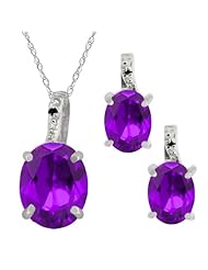 4.72 Ct Oval Purple Amethyst Gemstone Sterling Silver Pendant Earrings Set