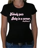 One Liners DIRTY DANCING "NOBODY PUTS BABY IN A CORNER" Juniors Movie Line Sheer T-Shirt- Black XXLarge