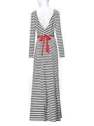 Sexy V-neck Long Sleeves Striped Print Cotton Belted Backless Full Length Bodycon Dress/Maxi Dress 