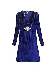 Plus Size A-line V-neck Long Sleeves  Velvet Party Dress/Mini Dress  With Rhinestones
