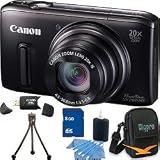 Canon PowerShot SX260 HS 12.1 MP CMOS Digital Camera with 20x Image Stabilized Zoom 28mm Wide-Angle Lens and 1080p Full-HD Video (Black)Premiere Bundle With 8 GB Secure Digital High Capacity (SDHC) Memory Card, Digpro Compact Camera Deluxe Carrying Case