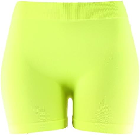 Basic Solid Biker Short Spandex Yoga Leggings (12 inch, Neon Yellow)