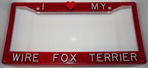 Red Glitter I Love My Wire Fox Terrier License Plate Frame