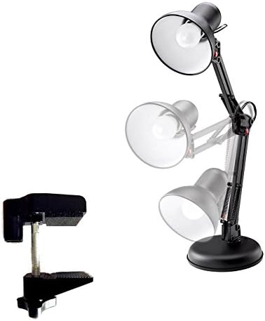 ER Dual Functional Swing Arm Desk Lamp with Clamp and Lampstand | Rotary Lampholder with Inline On/off Switch | Fully Adjustable Table Lamp Fixture to Allow Flexibility (Black)