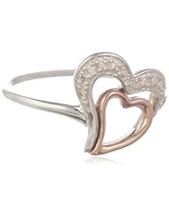 10k Rose Gold Sterling Silver Two-Tone Double Interlocking Heart Ring, Size 7