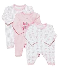 Girl's Premature Sleepsuits - 3pk
