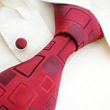 NEW Y&G Designer Hand Made Dark Red Checks 100% Jacquard Woven Pure Silk Mens Neck Tie and Cuff Links Set 9582