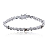 SS Genuine Smoky Quartz & Diamond Accent 7.5" Bracelet