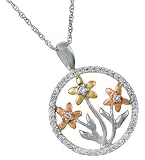 14K Two Tone Daisy and Diamond Pendant