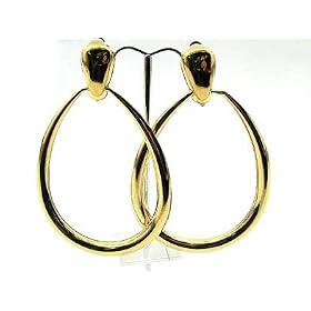 LARGE 3 1 4 Gold Tone Oval Hoop Clip-On Earrings