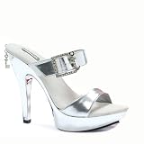 5 Inch Womens Sexy Slip On Shoes Mini Platform Slide High Heel Mule With Double Strap Glossy Patent Finish