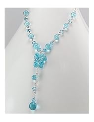 Light Sky Blue Glass Necklace In 92.5 Sterling Silver