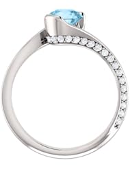 14K White Gold 6.00mm Round Cut Aquamarine and Diamond Ring -- LIFETIME WARRANTY