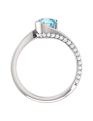 18K White Gold 6.00mm Round Cut Aquamarine and Diamond Ring -- LIFETIME WARRANTY