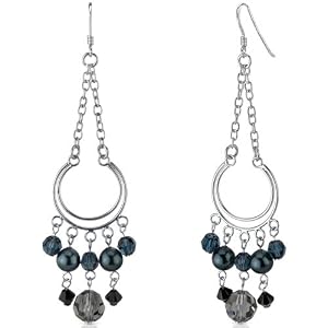 Caught in the Rain: Sterling Silver Swarovski Crystals and Pearls Hoop Dangle Earrings Free Shipping
