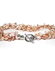 HinsonGayle AAA Handpicked Ultra-Luster Naturally Pink Keshi Cultured Pearl Triple Strand Torsade Necklace (Sterling Silver)
