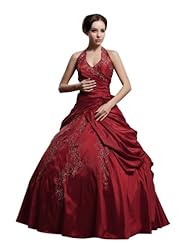 V-neck Spring Fall Winter Pleated Sequined Halter Satin Floor Length   Ball Gown Quinceanera Dress 