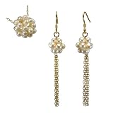 White Culture Pearl Cluster Pendant Necklace w. Gold Vermeil CAREFREE Sterling Silver Chain & Earrings Set
