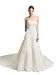 Artwedding Beaded and Rhinestone Strapless Pricess Allover Lace Wedding Dress with Cathedral Train, Ivory