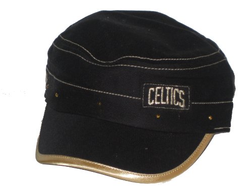Boston Celtics NBA Adidas Women's Black & Gold Rhinestones Military Style Hat