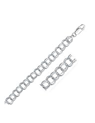 9.0 mm 14K White Gold Solid Double Link Charm Bracelet