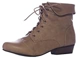 Breckelles Women's Womens Fold Over Lace Up Oxford Boots Premium Beige 8