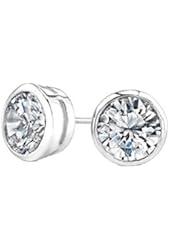 Round Cut CZ Bezel Sterling Silver Basket Set Stud Earrings 4mm