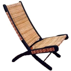 Chair Folding Hand-woven Rattan Wicker and Wood (Ghana) - Bamboula #FURGF01A